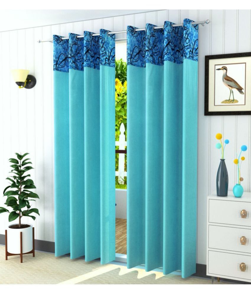     			Homefab India Abstract Semi-Transparent Eyelet Curtain 5 ft ( Pack of 2 ) - Turquoise