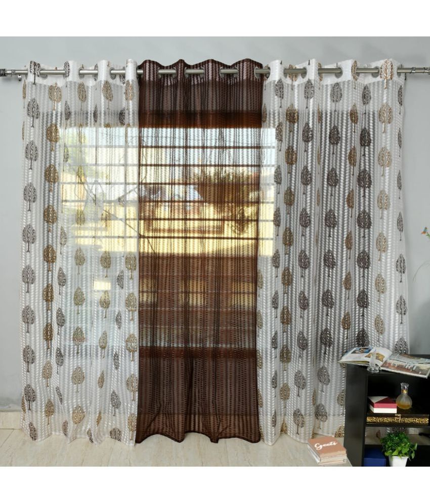     			Homefab India Nature Sheer Eyelet Curtain 5 ft ( Pack of 3 ) - Brown