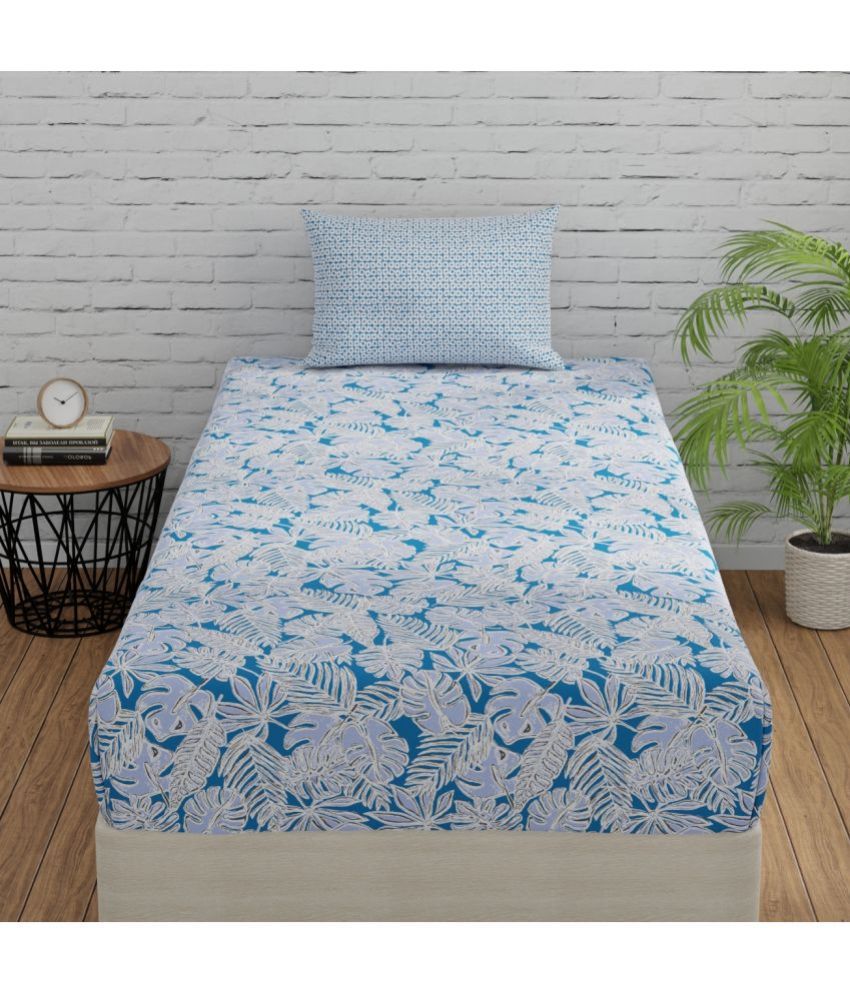     			Huesland Cotton Nature Single Size Bedsheet with 1 Pillow Cover - Light Blue