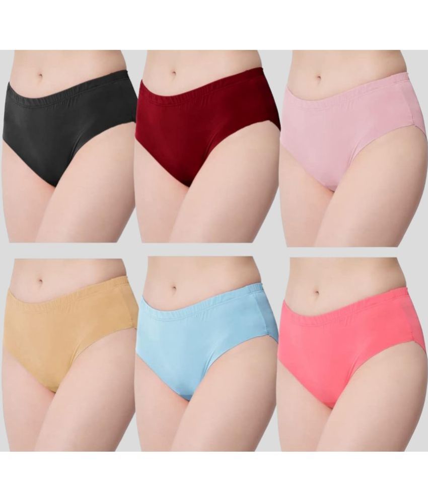     			ICONIC ME Multicolor Silk Solid Women's Briefs ( Pack of 6 )