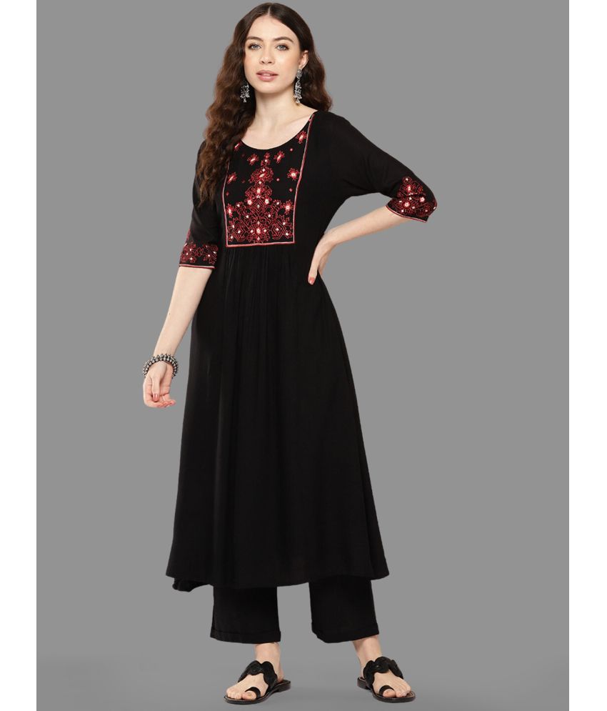     			Janasya Rayon Embroidered A-line Women's Kurti - Black ( Pack of 1 )