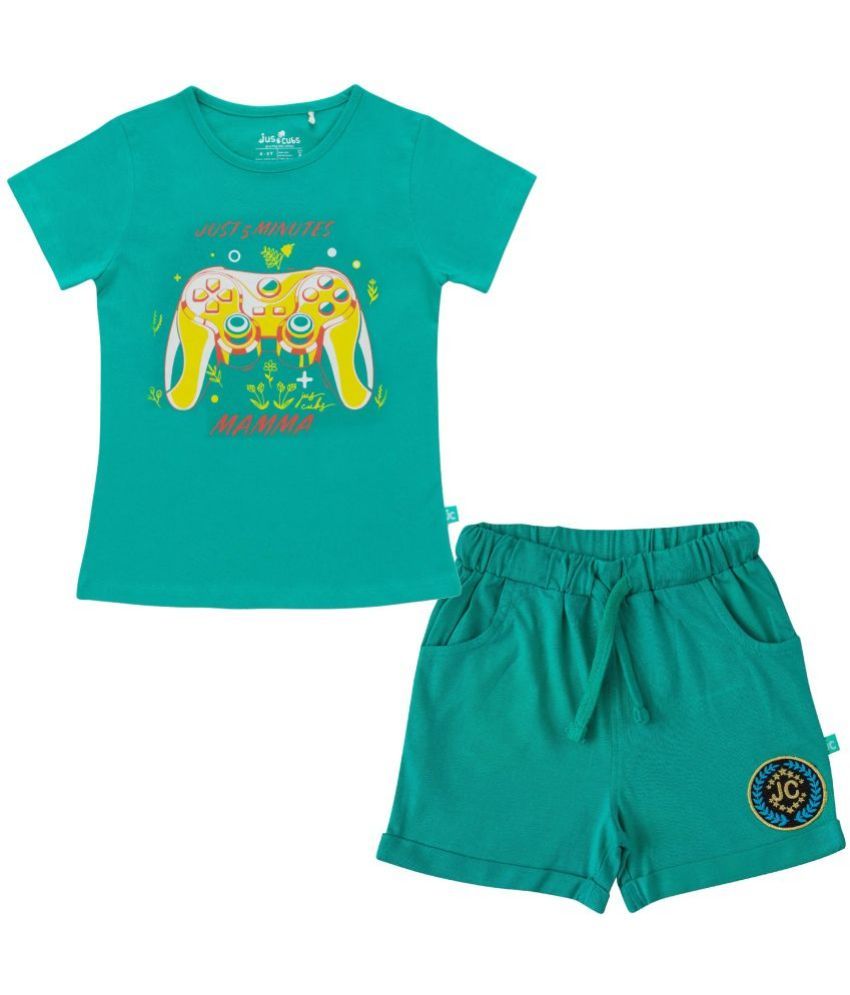     			Juscubs Green Cotton Girls Top With Shorts ( Pack of 2 )