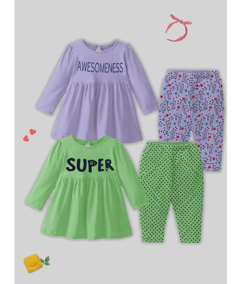     			Kuchipoo Multicolor Cotton Blend Baby Girl Top & Trouser ( Pack of 2 )
