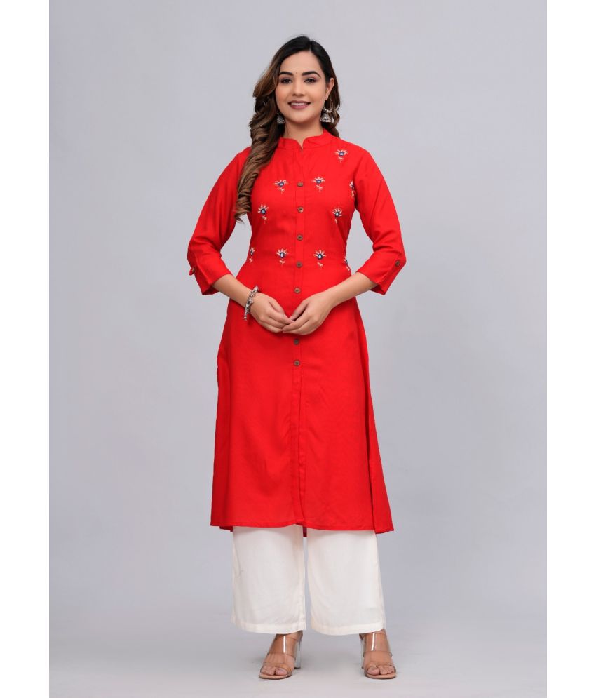     			MAUKA Rayon Solid Kurti With Palazzo Women's Stitched Salwar Suit - Red ( Pack of 1 )