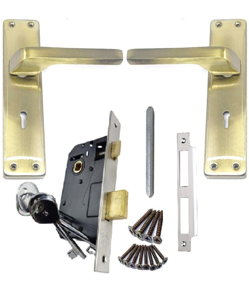     			ONJECX Steel High Quality Premium Range Lock Heavy Duty Mortise Door Lock Set Size 8 Inch Double Action Brass Latch Brass Bhogli with Antique Brass Finish 6 Lever Lockset for House Hotel Bedroom Living Room Main Door Pack of 1 set (BML65+S08MAB2)