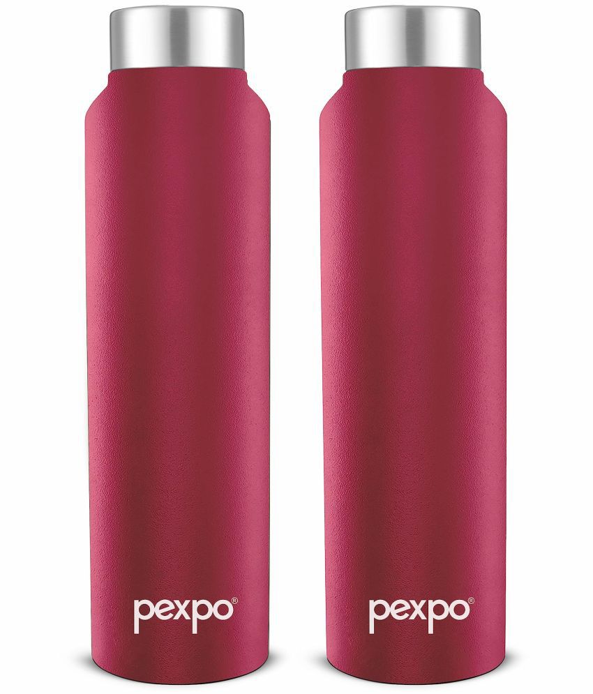     			Pexpo Stainless Steel Chromo Red Fridge Water Bottle 1000ml mL ( Set of 2 )