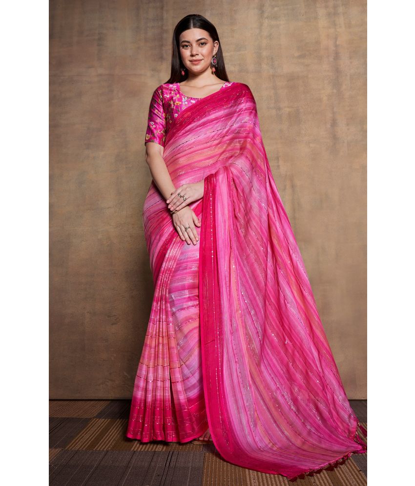     			Rekha Maniyar Fashions Chiffon Embellished Saree With Blouse Piece - Pink ( Pack of 1 )
