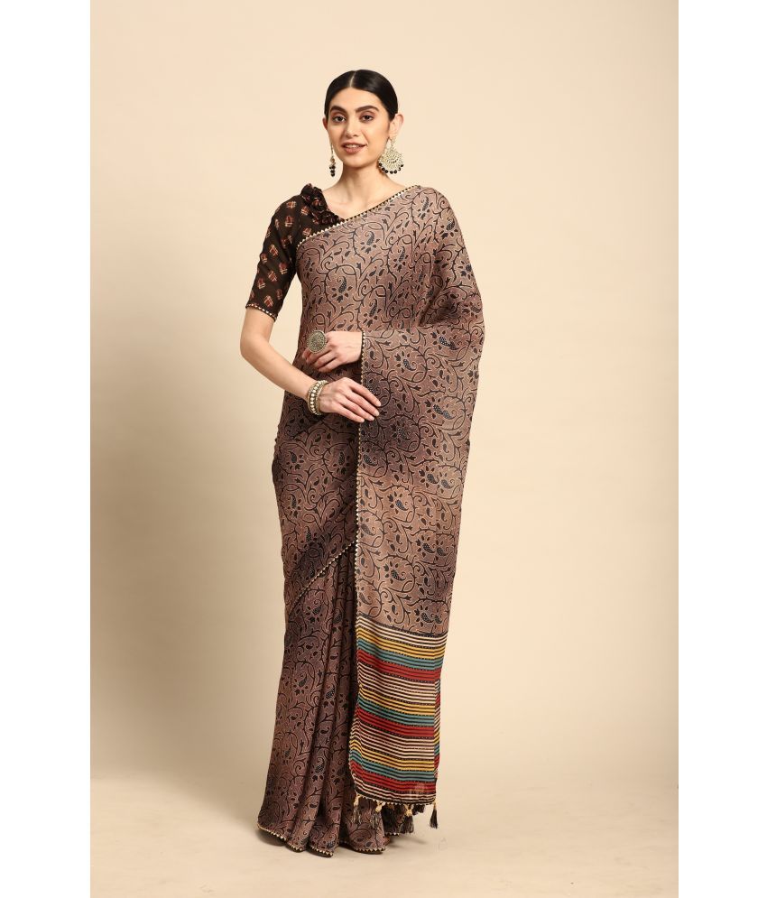     			Rekha Maniyar Chiffon Printed Saree With Blouse Piece - Bronze ( Pack of 1 )