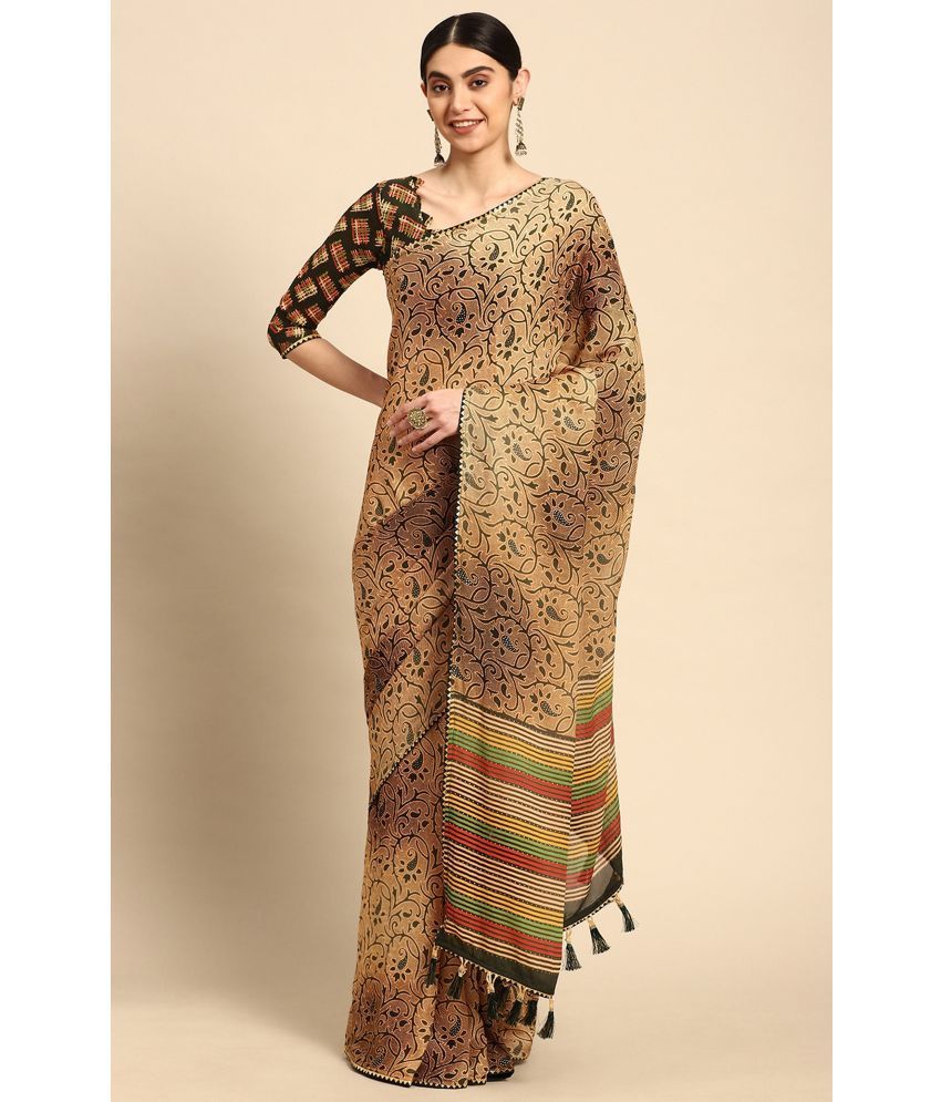     			Rekha Maniyar Fashions Crepe Printed Saree With Blouse Piece - Brown ( Pack of 1 )