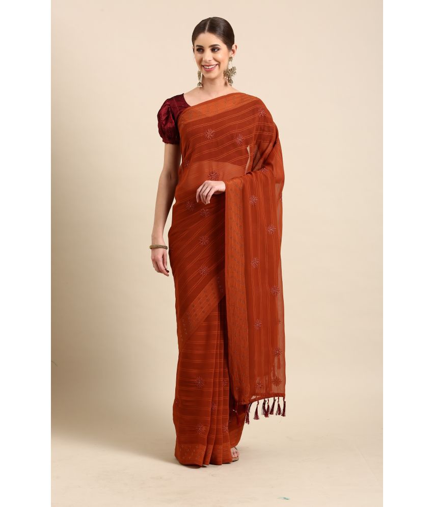     			Rekha Maniyar Fashions Georgette Self Design Saree With Blouse Piece - Orange ( Pack of 1 )