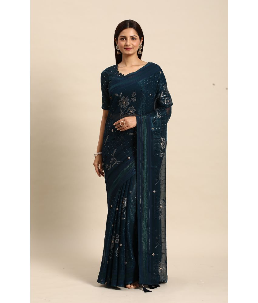    			Rekha Maniyar Fashions Silk Embroidered Saree With Blouse Piece - Blue ( Pack of 1 )
