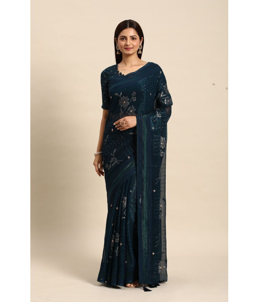     			Rekha Maniyar Silk Embroidered Saree With Blouse Piece - Blue ( Pack of 1 )