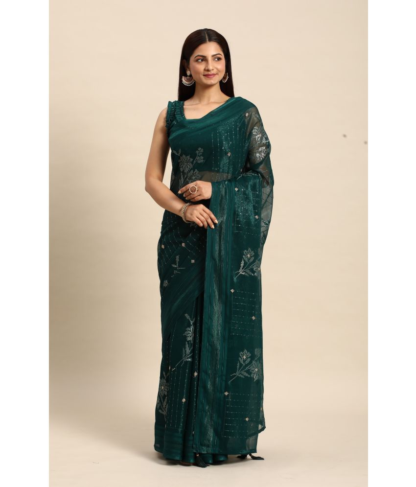     			Rekha Maniyar Fashions Silk Embroidered Saree With Blouse Piece - Green ( Pack of 1 )