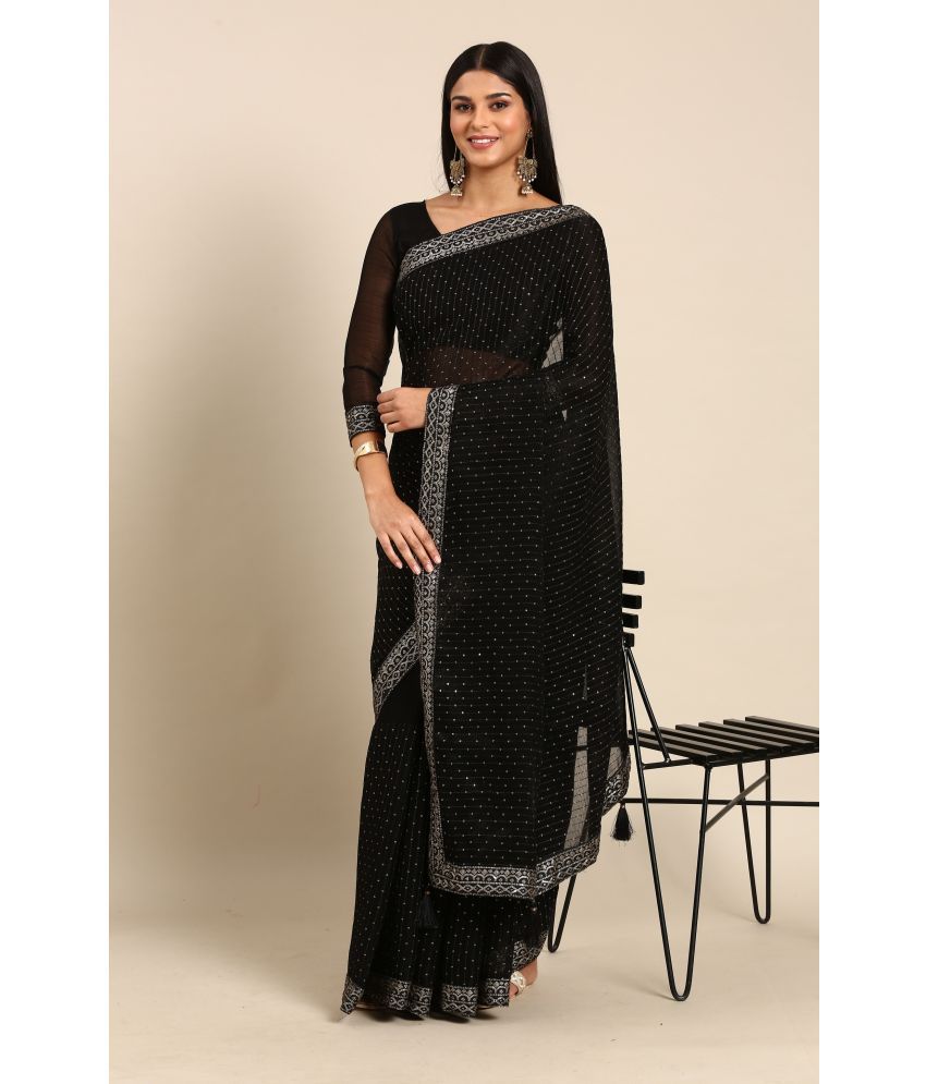     			Rekhamaniyar Fashions Chiffon Embellished Saree With Blouse Piece - Black ( Pack of 1 )