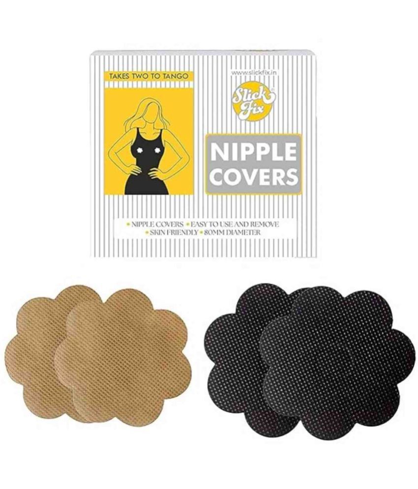     			SLICKFIX Self Adhesive Nipple Covers Breast Guard Mix Color (Skin Colour - 6)(Black Colour - 4) Pack of 10