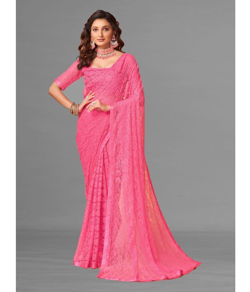     			VANRAJ CREATION Brasso Self Design Saree With Blouse Piece - Pink ( Pack of 1 )