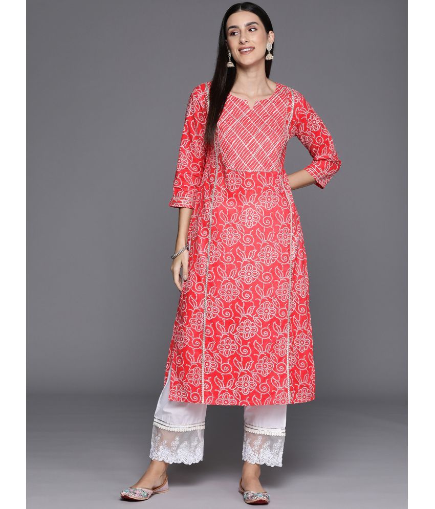     			Varanga Cotton Printed Straight Women's Kurti - Coral ( Pack of 1 )