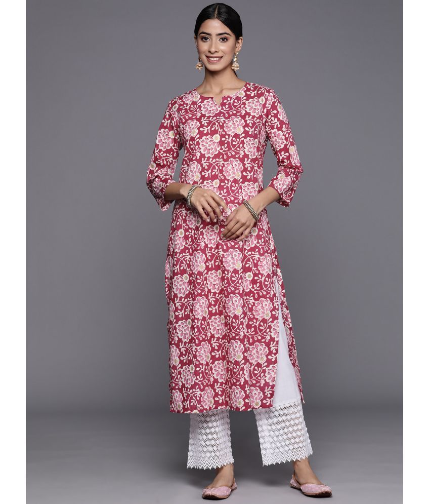     			Varanga Cotton Printed Straight Women's Kurti - Pink ( Pack of 1 )