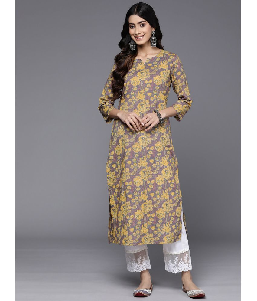     			Varanga Cotton Printed Straight Women's Kurti - Yellow ( Pack of 1 )