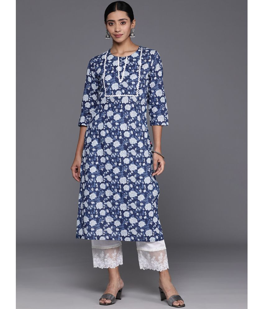     			Varanga Cotton Printed Straight Women's Kurti - Navy Blue ( Pack of 1 )