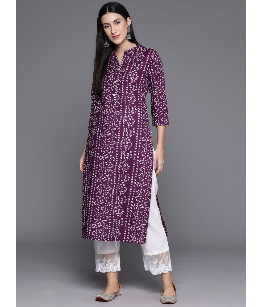     			Varanga Cotton Printed Straight Women's Kurti - Purple ( Pack of 1 )