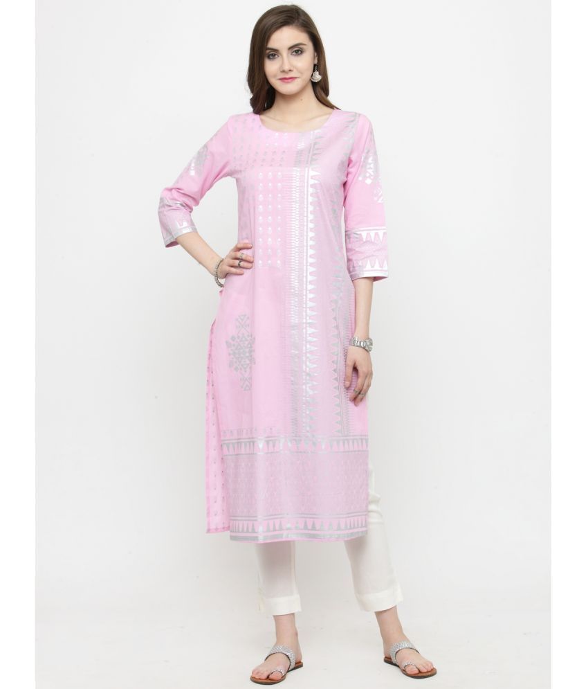     			Varanga Cotton Printed Straight Women's Kurti - Pink ( Pack of 1 )