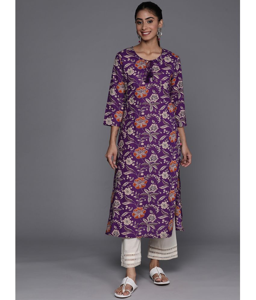     			Varanga Cotton Printed Straight Women's Kurti - Purple ( Pack of 1 )