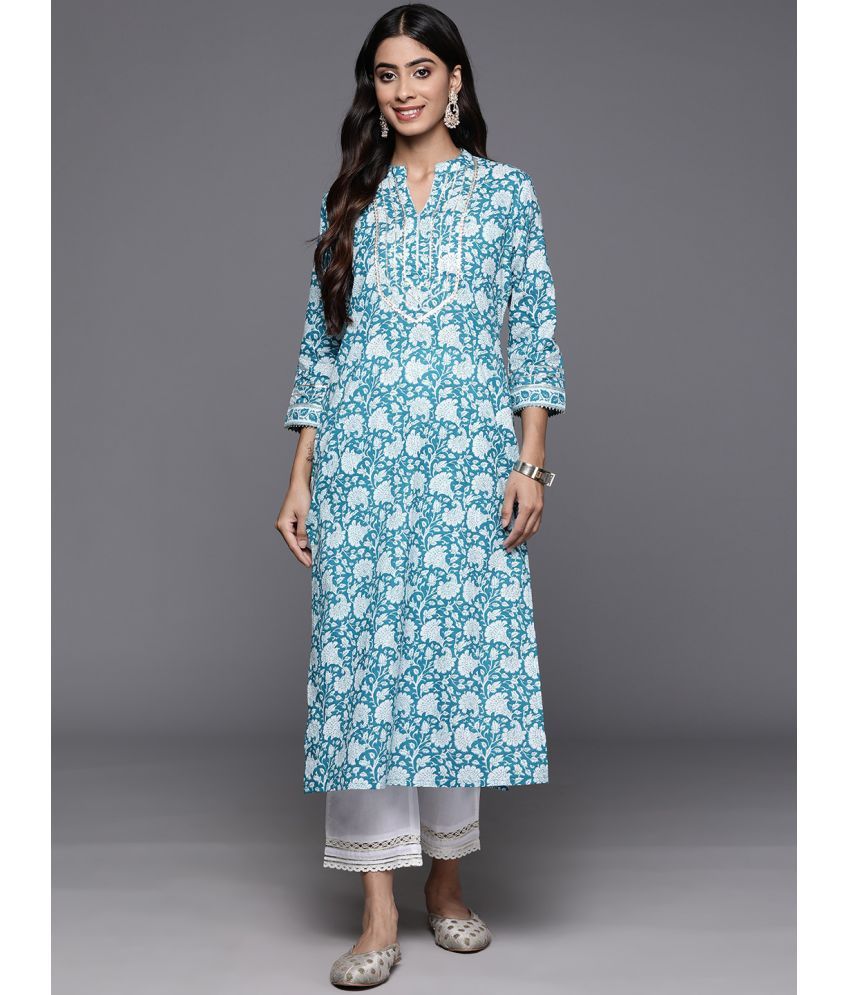     			Varanga Cotton Printed Straight Women's Kurti - Blue ( Pack of 1 )