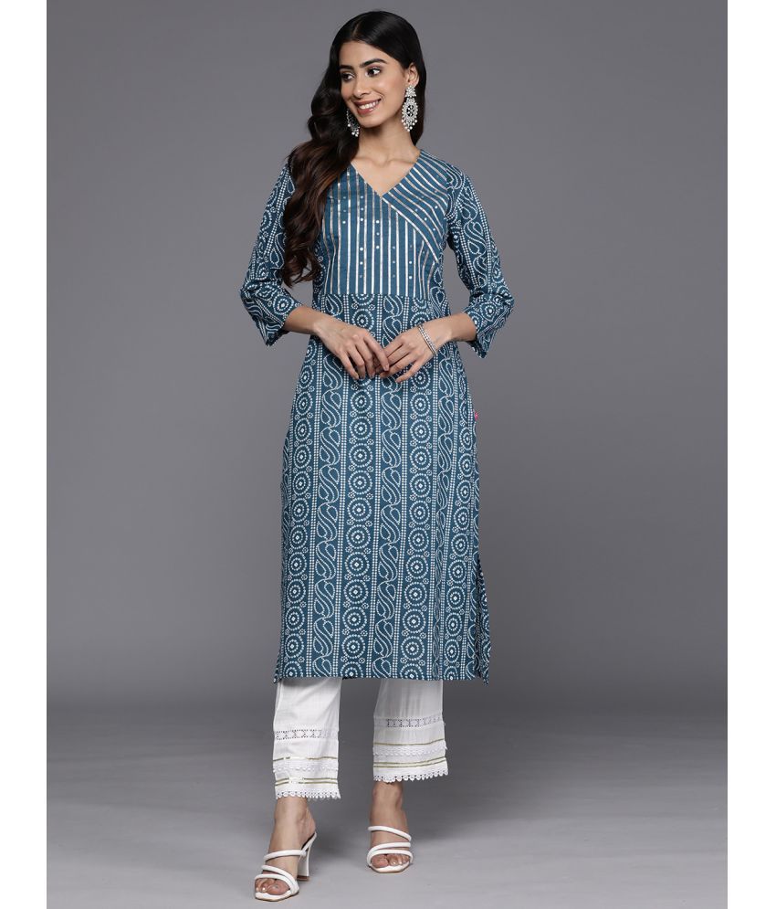     			Varanga Cotton Printed Straight Women's Kurti - Blue ( Pack of 1 )