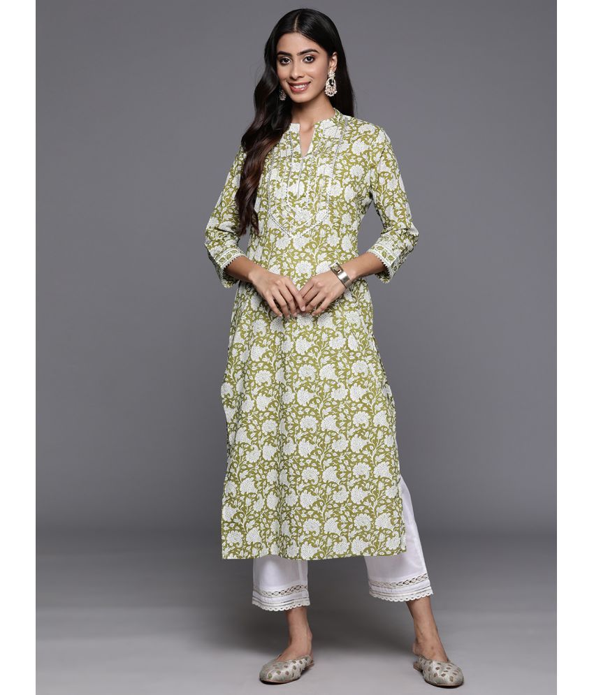     			Varanga Cotton Printed Straight Women's Kurti - Green ( Pack of 1 )