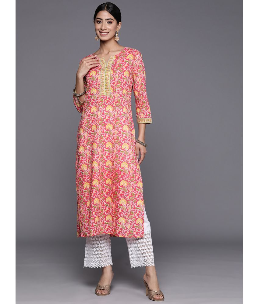     			Varanga Cotton Printed Straight Women's Kurti - Pink ( Pack of 1 )