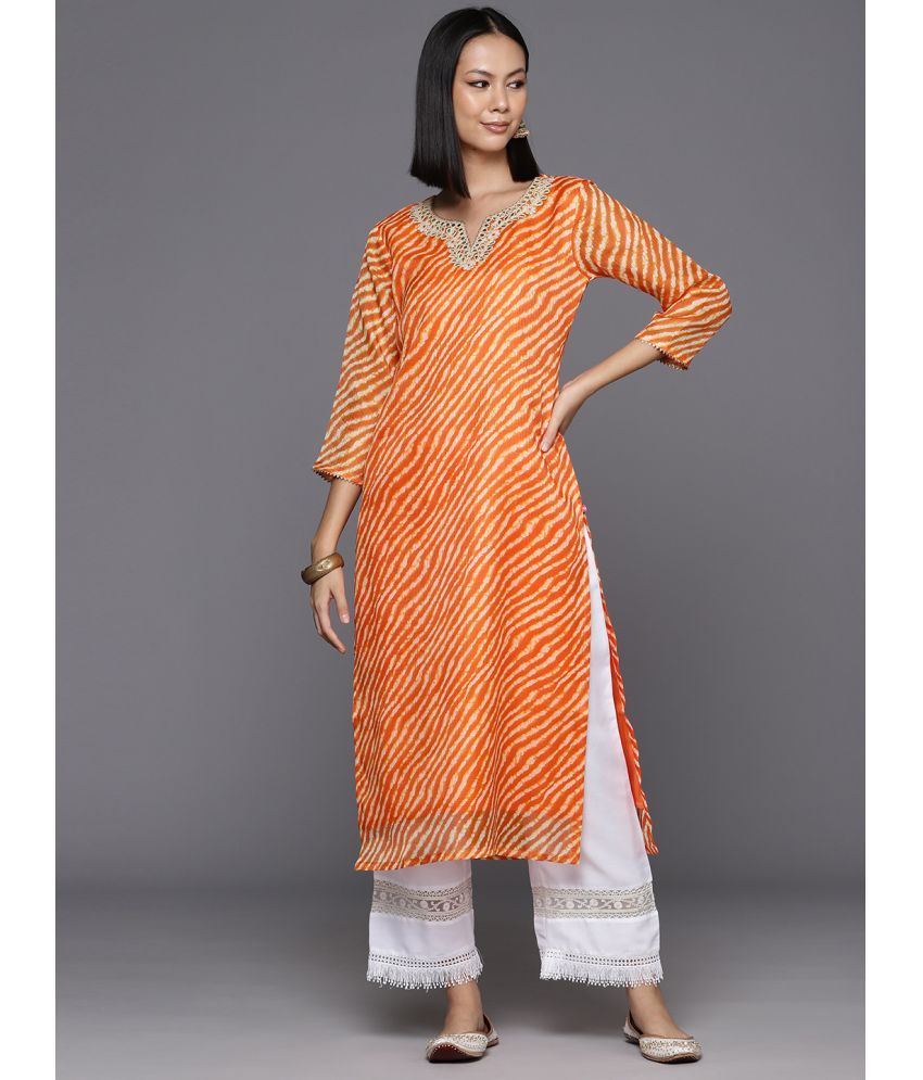     			Varanga Cotton Printed Straight Women's Kurti - Orange ( Pack of 1 )