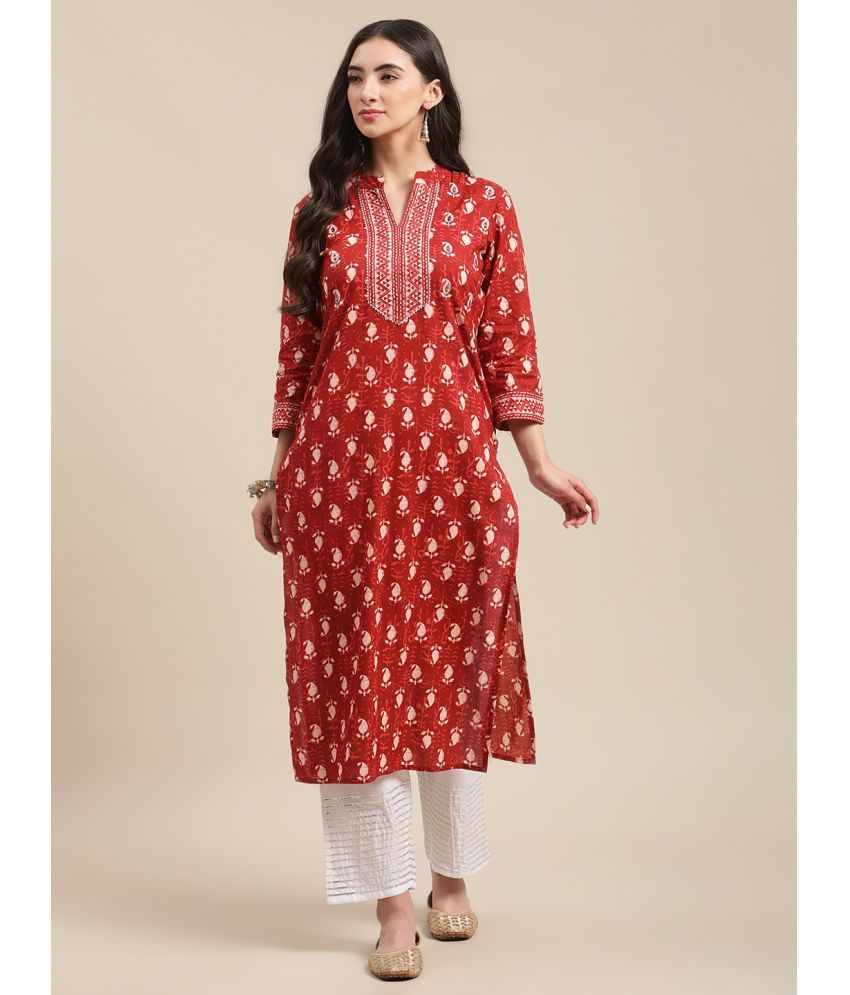     			Varanga Cotton Self Design Straight Women's Kurti - Rust ( Pack of 1 )