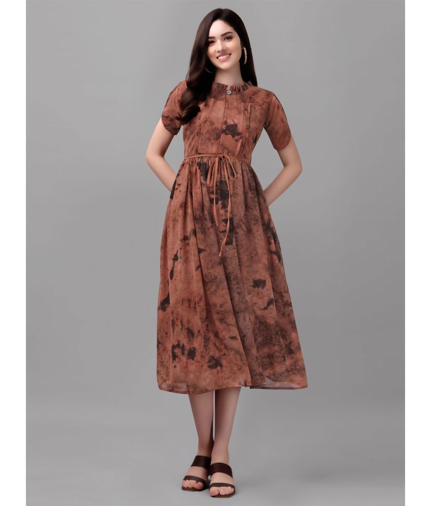     			gufrina Rayon Dyed Midi Women's Fit & Flare Dress - Brown ( Pack of 1 )