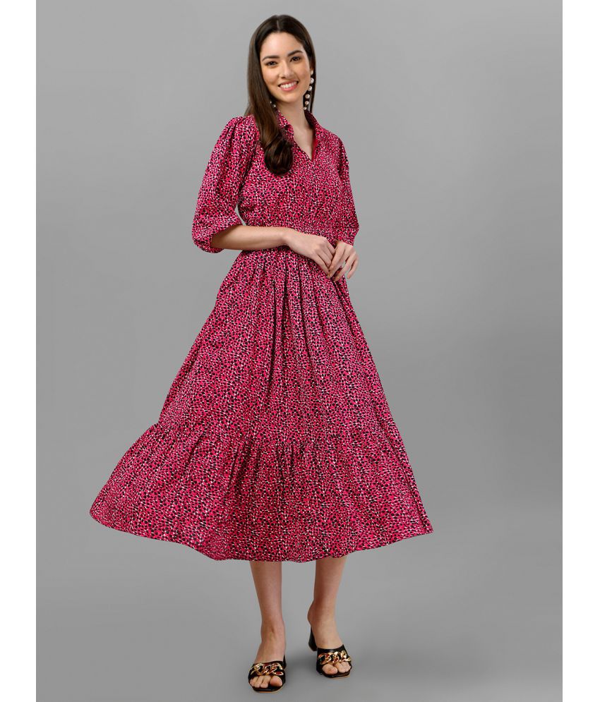     			gufrina Rayon Printed Midi Women's Fit & Flare Dress - Pink ( Pack of 1 )