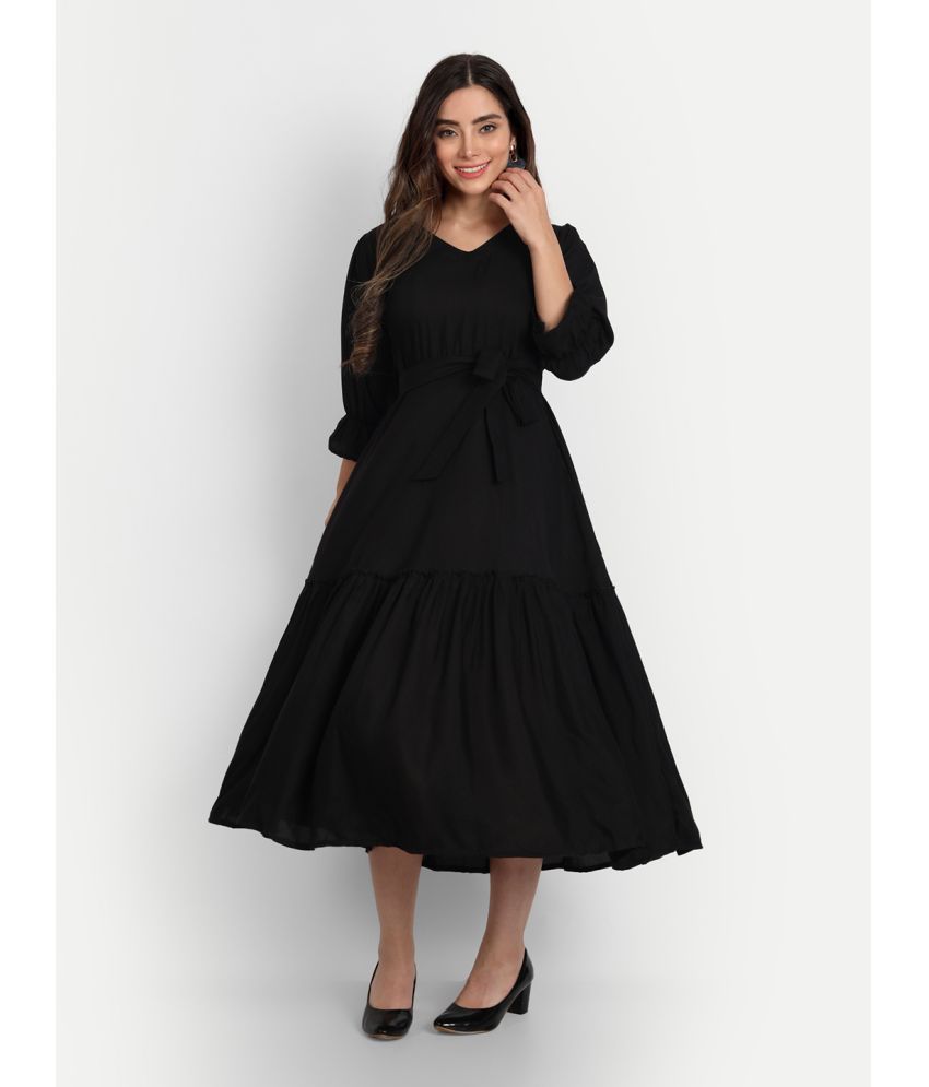     			gufrina Rayon Solid Midi Women's Fit & Flare Dress - Black ( Pack of 1 )