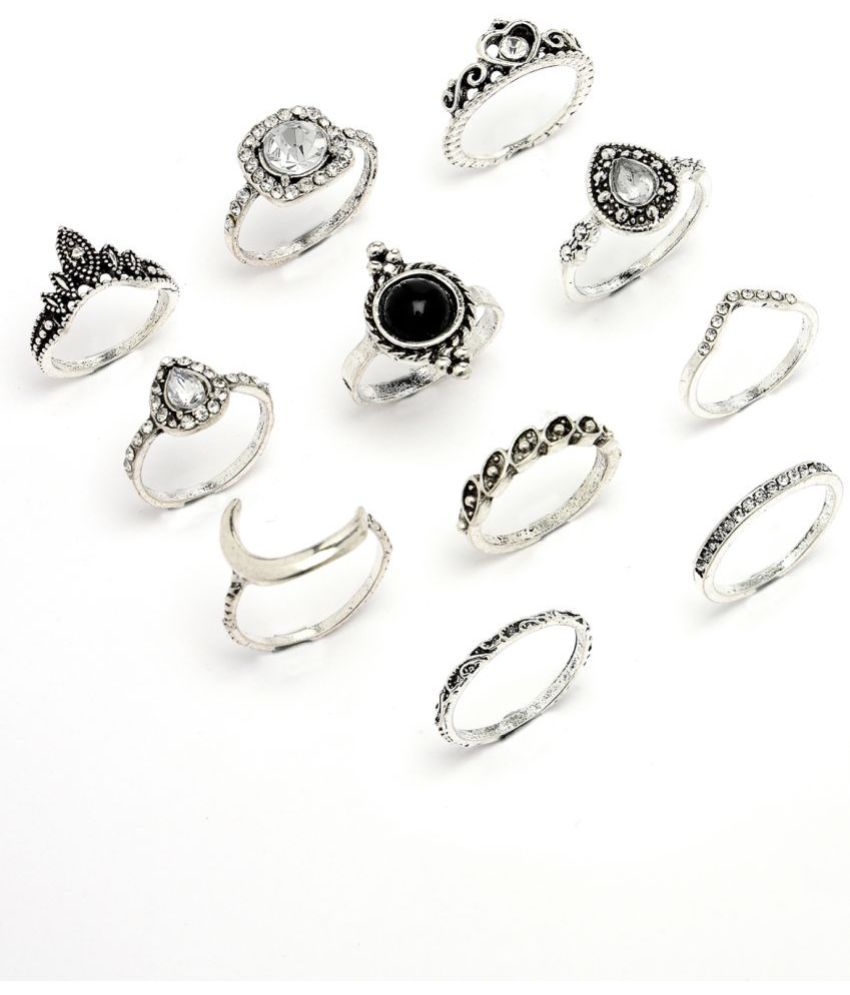     			Scintillare by Sukkhi Black Rings Combo ( Pack of 10 )