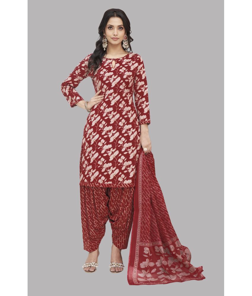     			shree jeenmata collection Unstitched Cotton Printed Dress Material - Red ( Pack of 1 )