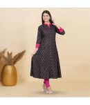 Yash Gallery Rayon Printed Anarkali Women's Kurti - Black ( Pack of 1 )