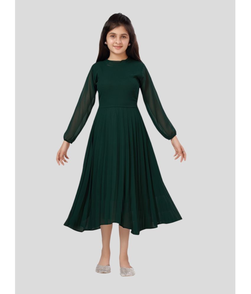     			Aarika Dark Green Georgette Girls Fit And Flare Dress ( Pack of 1 )