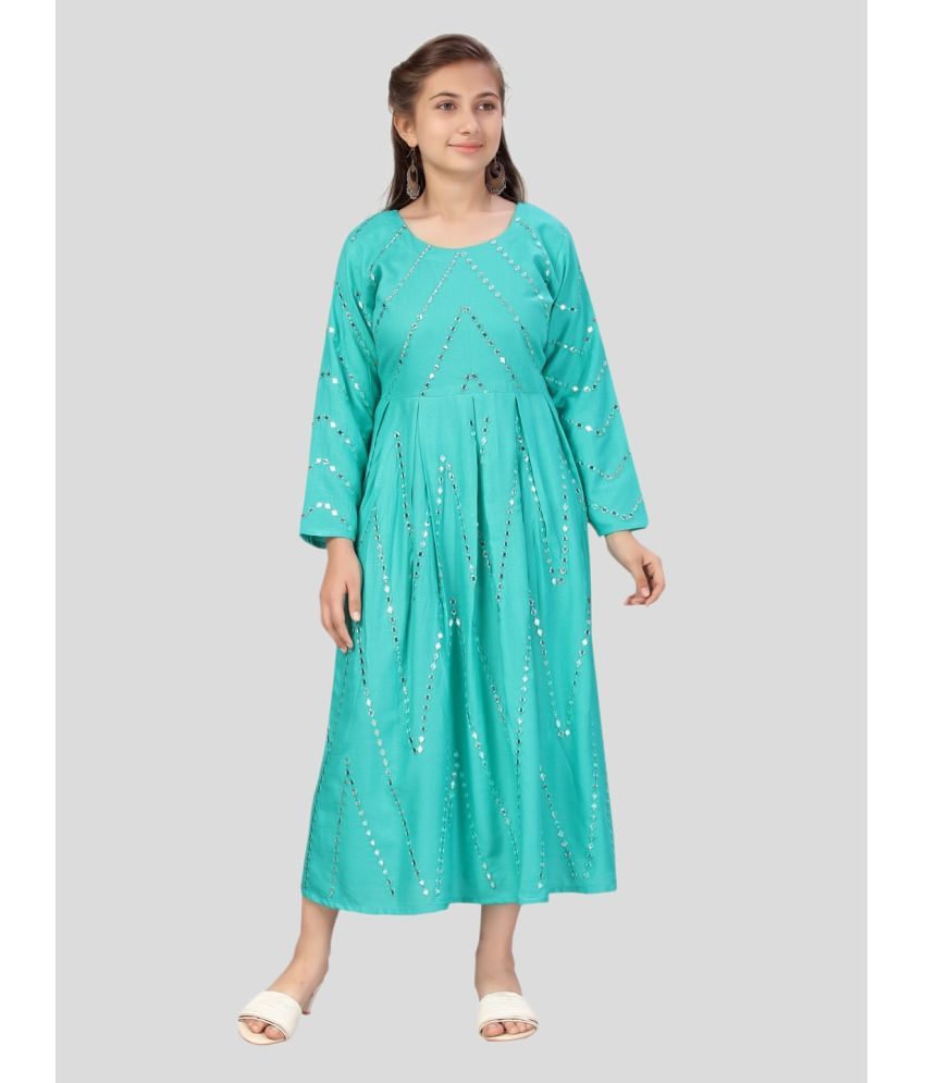     			Aarika Green Cotton Girls A-line Dress ( Pack of 1 )