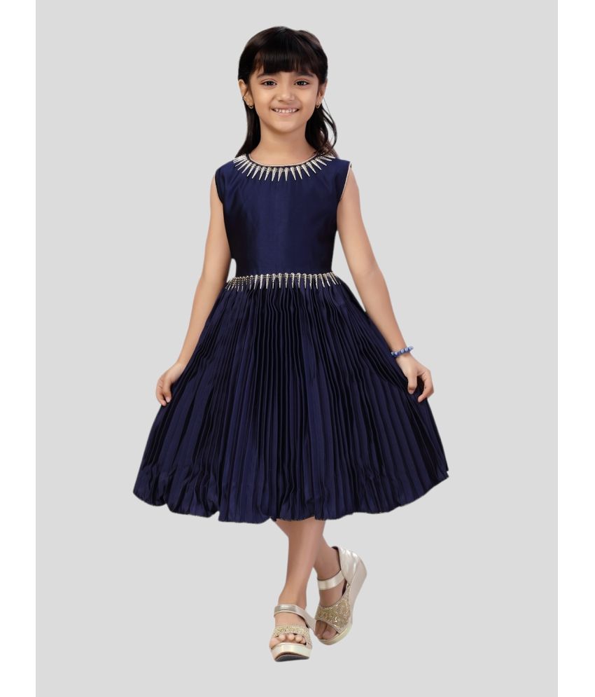     			Aarika Navy Blue Silk Girls Fit And Flare Dress ( Pack of 1 )