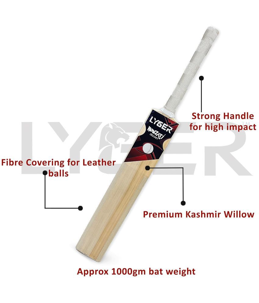     			LYGER Kashmir Willow Leather Cricket Bat, with Cover (Size 5)