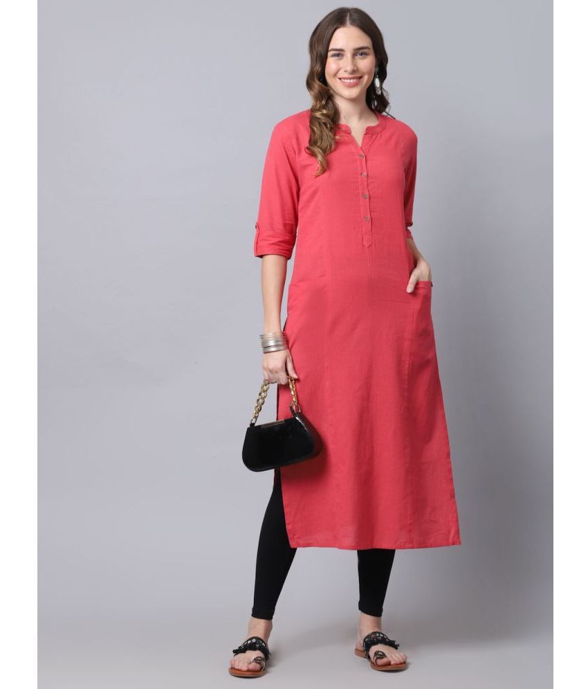     			Pistaa Cotton Solid Straight Women's Kurti - Red ( Pack of 1 )