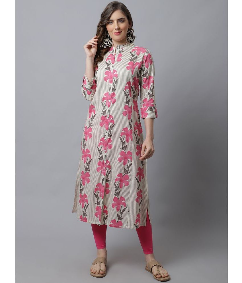     			Pistaa Viscose Printed Front Slit Women's Kurti - Pink ( Pack of 1 )