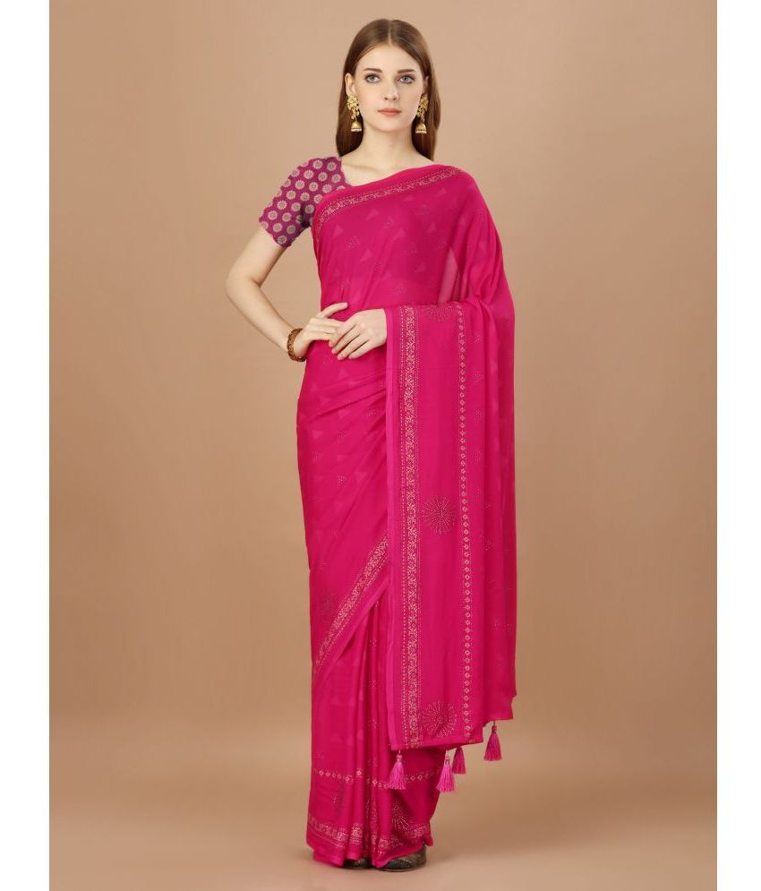     			Rekha Maniyar Fashions Georgette Printed Saree With Blouse Piece - Pink ( Pack of 1 )