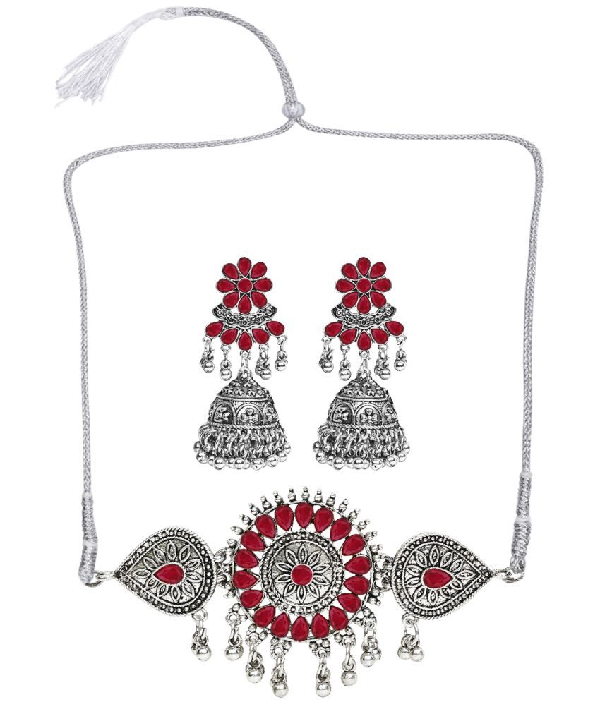     			Sunhari Jewels Maroon German Necklace Set ( Pack of 1 )