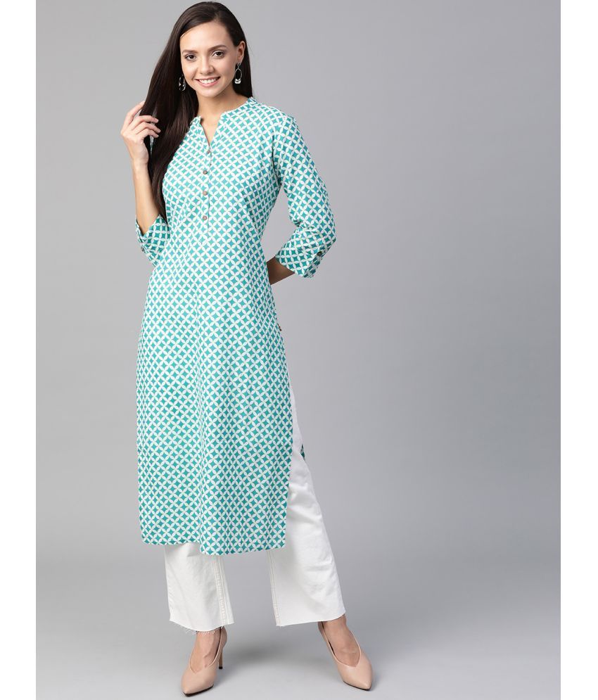     			Varanga Cotton Printed Straight Women's Kurti - Green ( Pack of 1 )