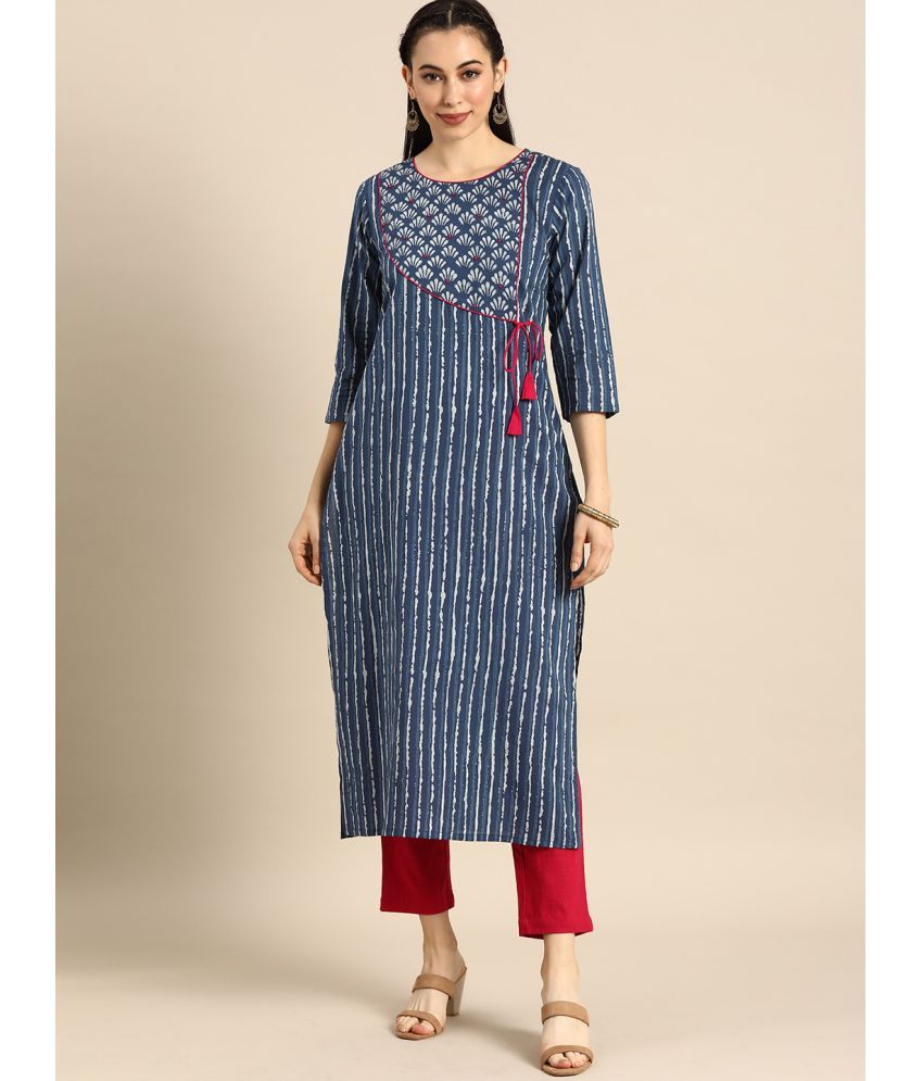     			Varanga Cotton Printed Straight Women's Kurti - Blue ( Pack of 1 )