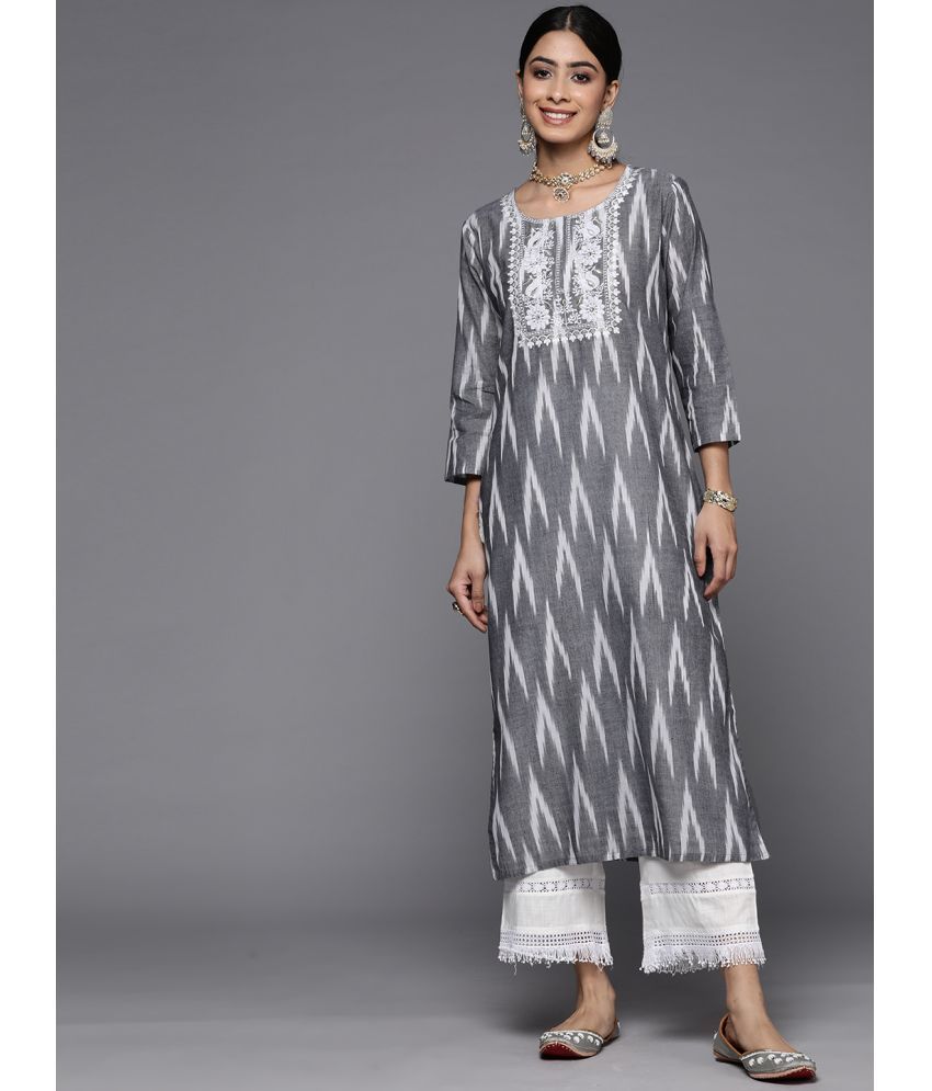     			Varanga Cotton Printed Straight Women's Kurti - Grey ( Pack of 1 )